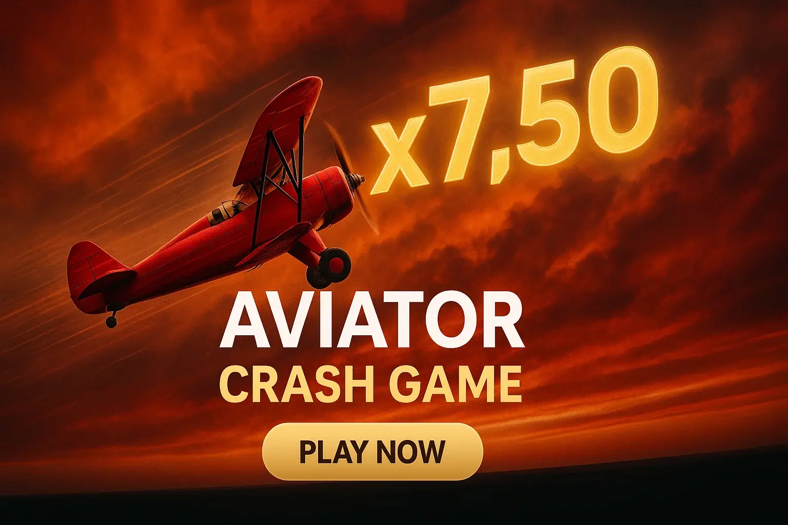 Photorealistic aviator crash game banner with red aircraft and x7.50 multiplier